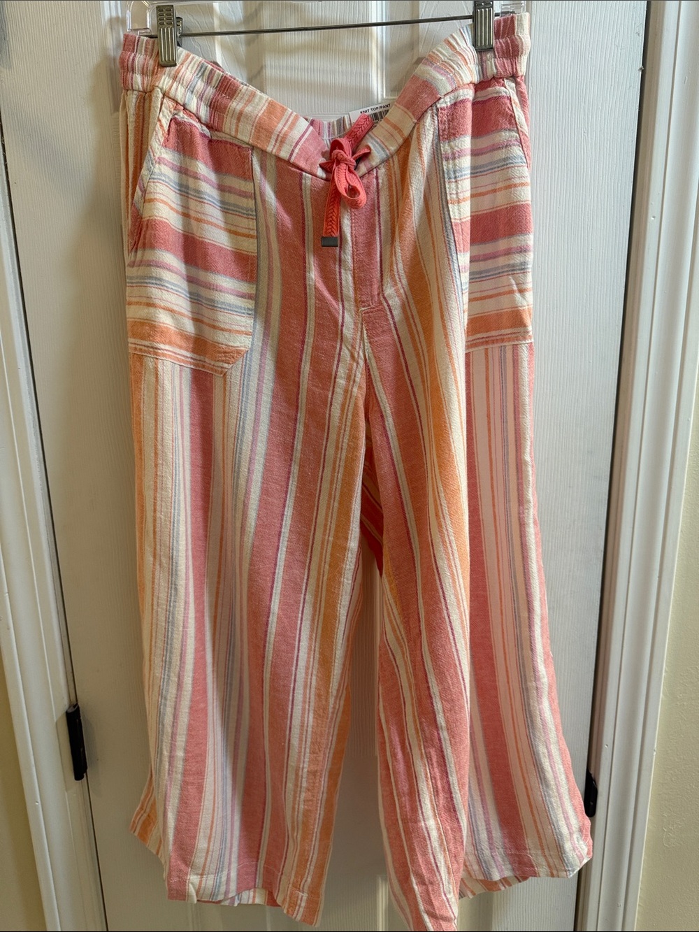 Style & Co. Striped Pull-On Wide Leg Pants in Coral, Peach & Cream